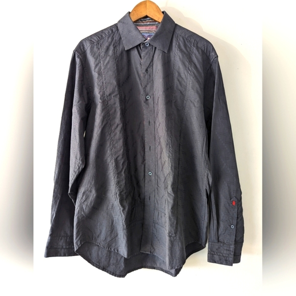 Robert Graham Rolled Cuffs Collar Black Cotton Silk Mens Size L Buttondown shirt - Picture 2 of 13
